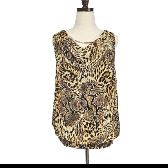 New Thalia Sodi Small Brown Animal Print Sleeveless Cowl Neck Casual  Blouse Top - Picture 1 of 16